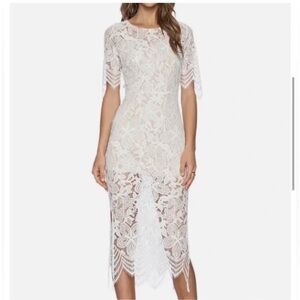 NWT! For Love & Lemons white lace backless midi dress, size m